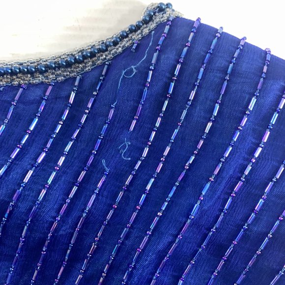 Vintage Anjumun Womens Beaded Blouse Tunic Size L/XL Blue Silk Evening Pullover - Picture 8 of 13